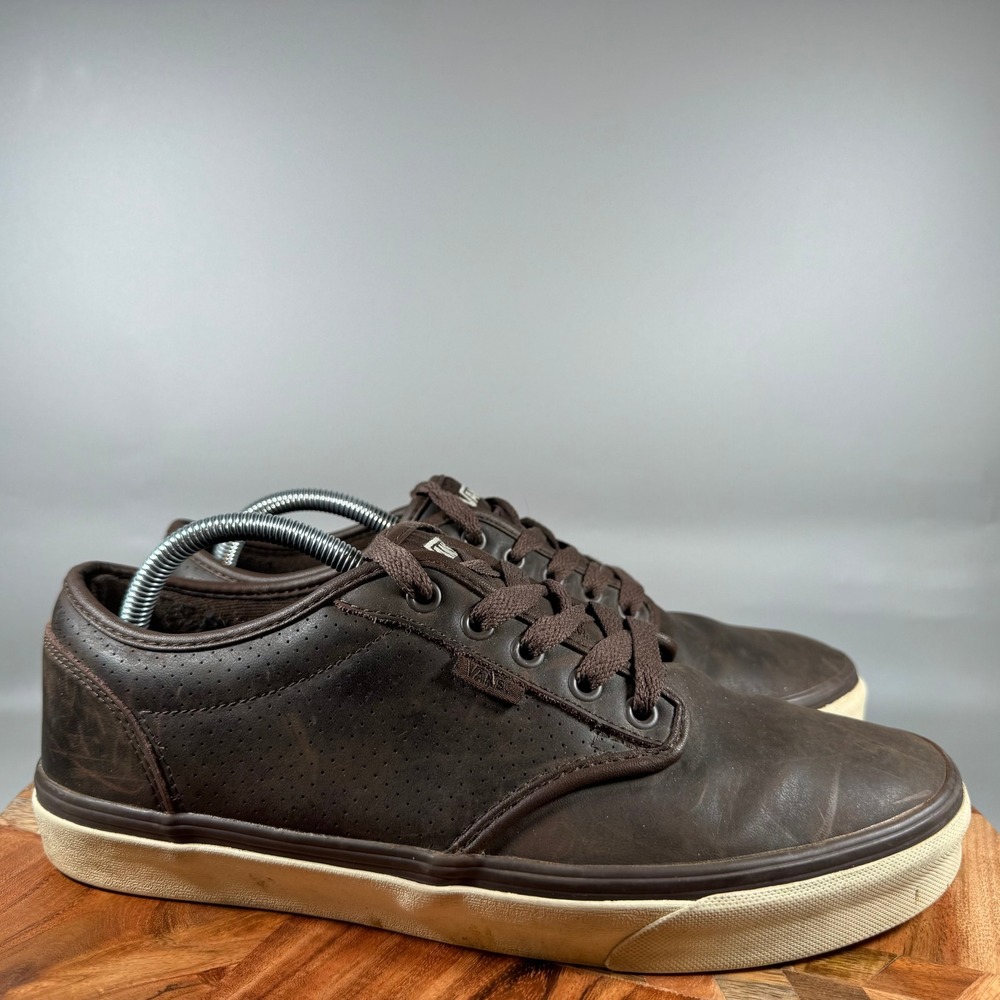 Vans Atwood Brown Leather Low Top Skate Shoes Mens 10 VN-0TUYLAJ